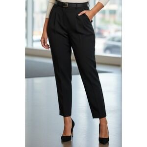Express Pants Womens 2R Black Ankle High Rise Tapered Pleated Dress Work Slacks